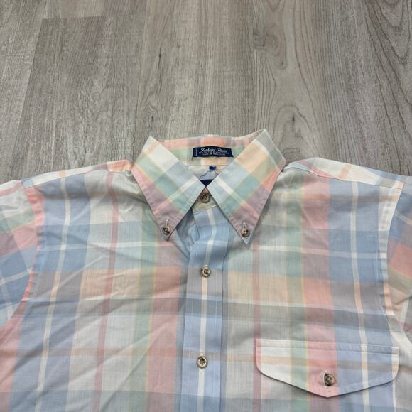 Vintage Gant Short Sleeve Button Shirt Men's Medium 80s 90s Pastel Preppy Plaid - Picture 3 of 7